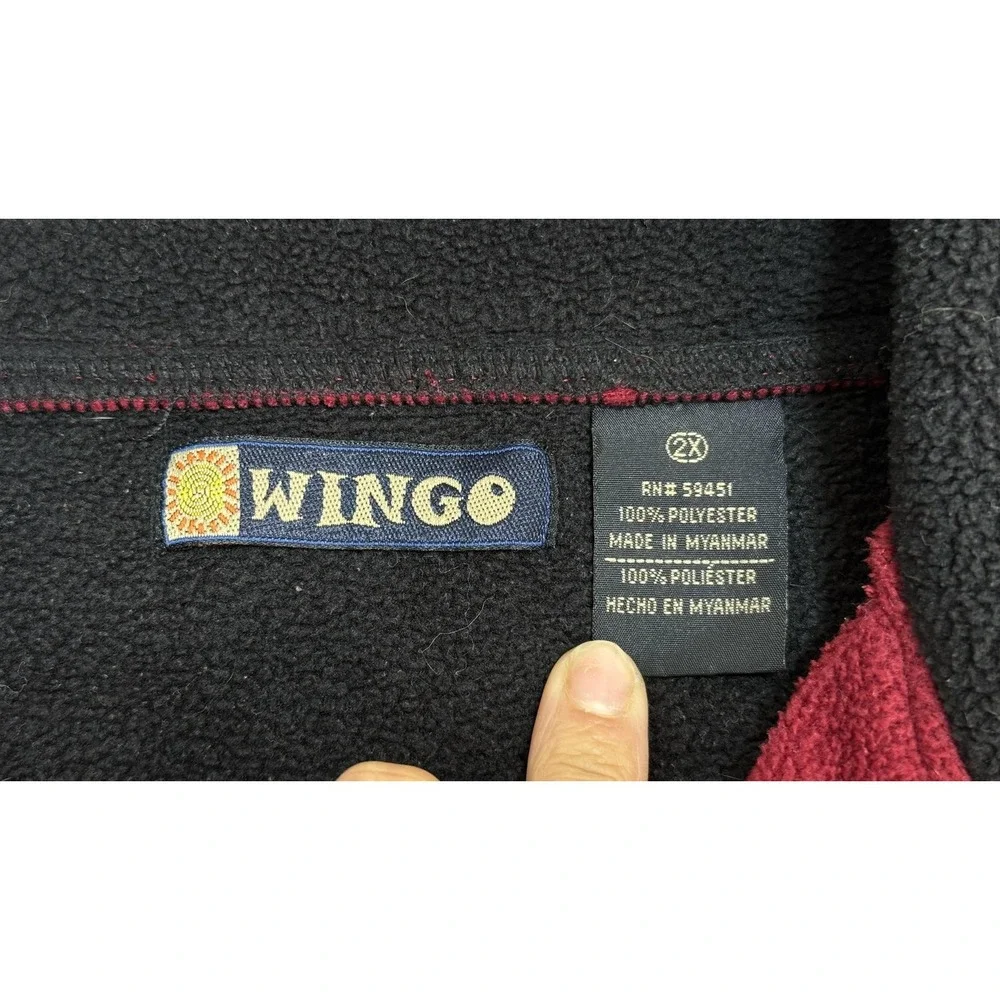 Wingo Fleece Jacket Mens 2XL Red 1/4‎ Zip Pullover Stand Collar Drawcord Hem